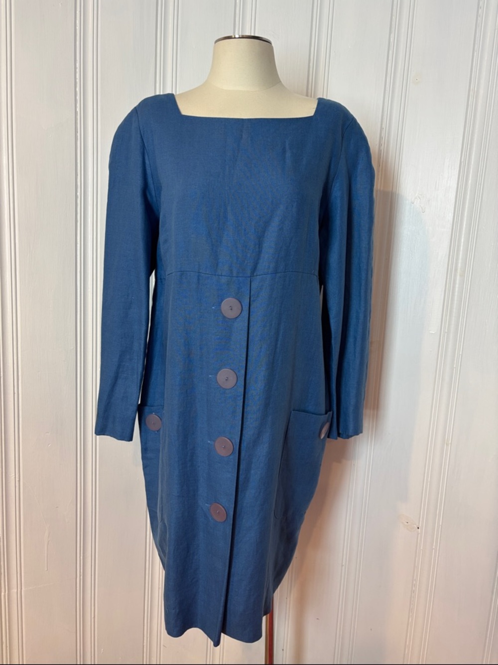 Nipon Boutique Blue Button-Front Long Sleeve Dress